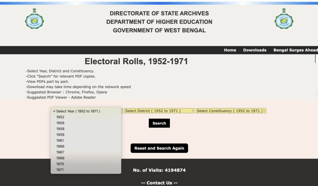 1971 Voter List West Bengal